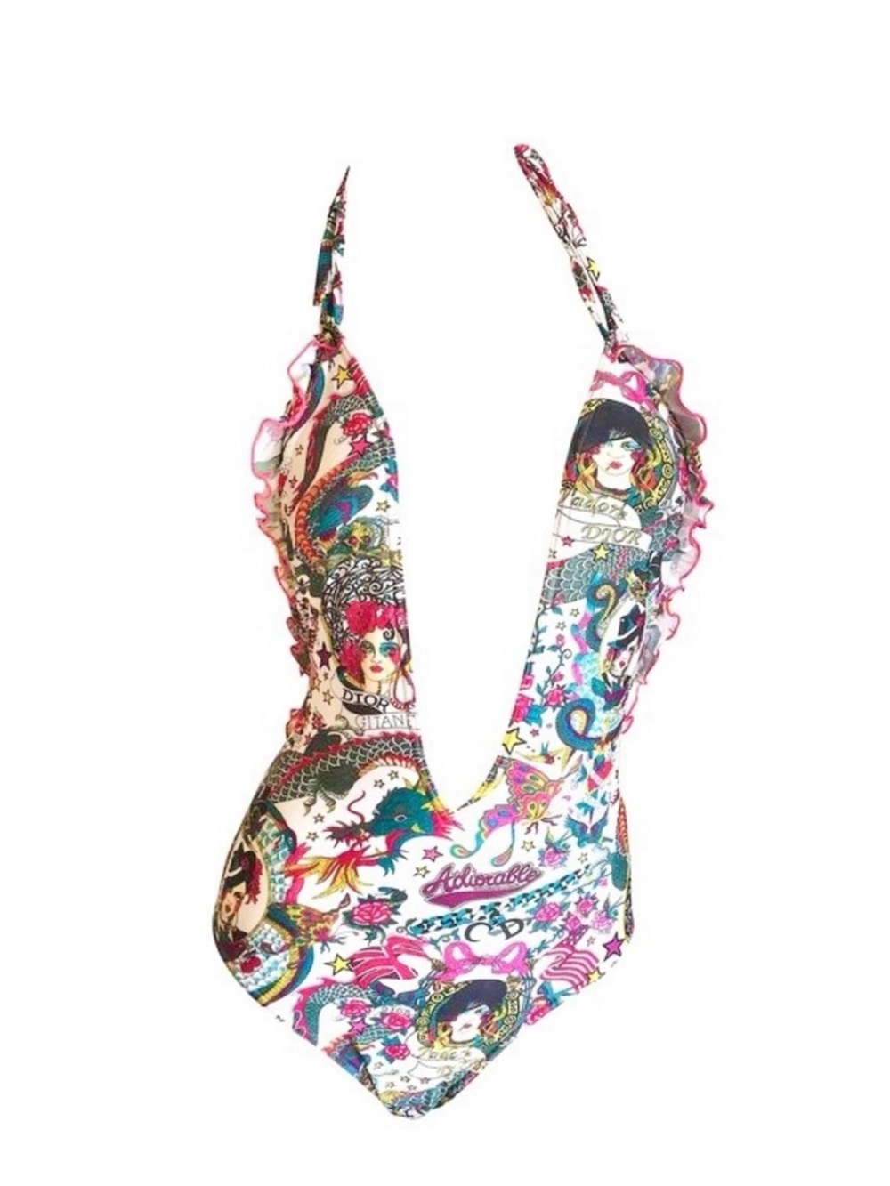 Dior Multicolor Deep V One-Piece Swimsuit